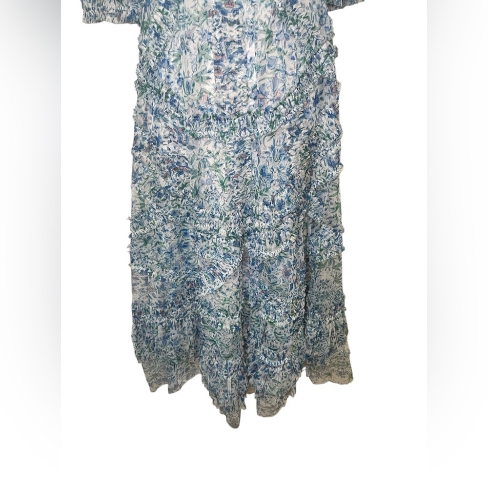 Mac Duggal 8011 Blue Floral Mesh Puff Sleeve Midi Dress Size 18 NWOT - Picture 5 of 6